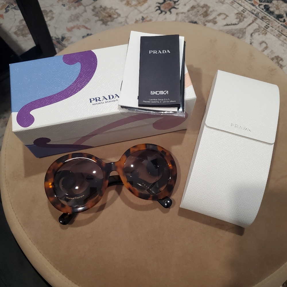 Prada Brown and White Sunglasses Rounded Frame